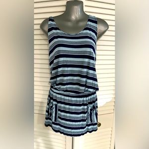 Splendid racerback baby and navy blue striped drop waist mini dress size medium